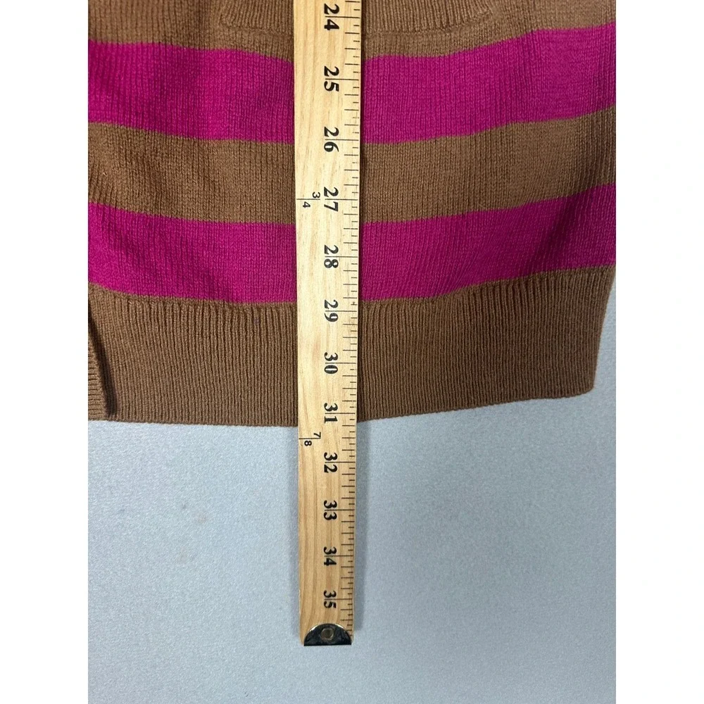 NEW Lands' End Womens 1X Striped V-Neck Cardigan Sweater Brown Pink Wool Cotton